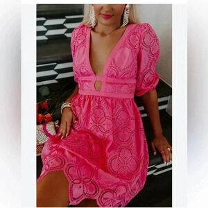 Impressions Remarkable Days Lace Mini Dress in Pink